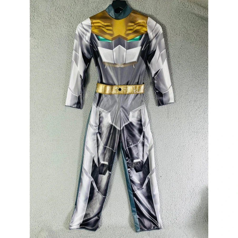 Power Rangers Robo Knight Costume Kids M 7-8 Megaforce Gray Gold Suit